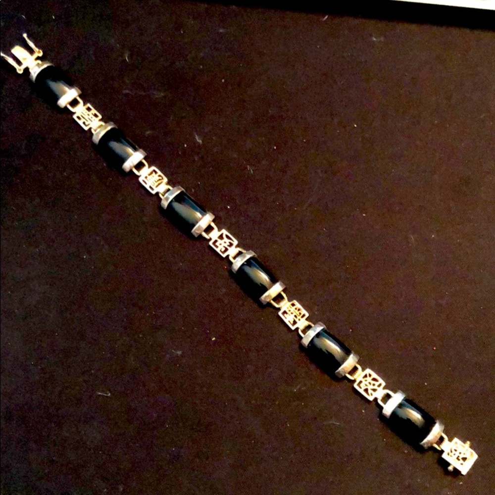 Chinese Onyx Silver Bracelet
